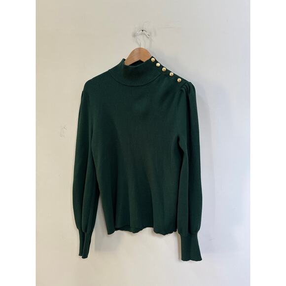 Lauren Ralph Lauren Black Label Button-Trim Ribbed Mockneck Sweater Green XL - Picture 1 of 6